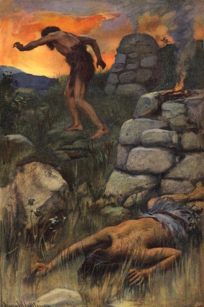 Mordet på Abel (farvelitografi) af Harold Copping