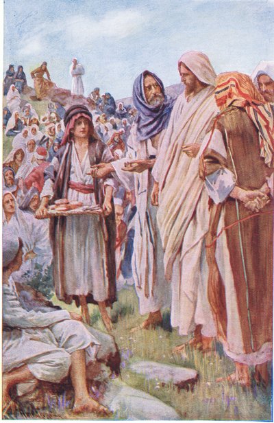 Brødene og fiskene, illustration fra Harold Copping Pictures: The Crown Series, ca. 1920