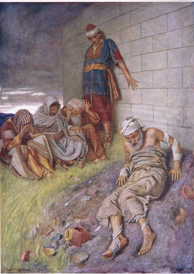 Jobs tålmodighed, illustration fra Pictures That Teach The Crown Series, 1920 af Harold Copping