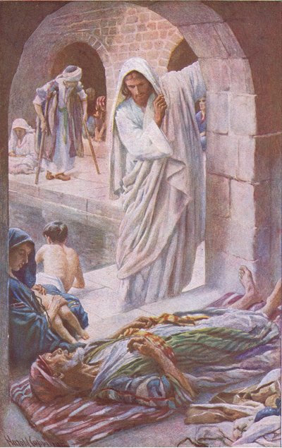 The pool of Bethesda, illustration fra Harold Copping Pictures: The Crown Series, ca. 1920