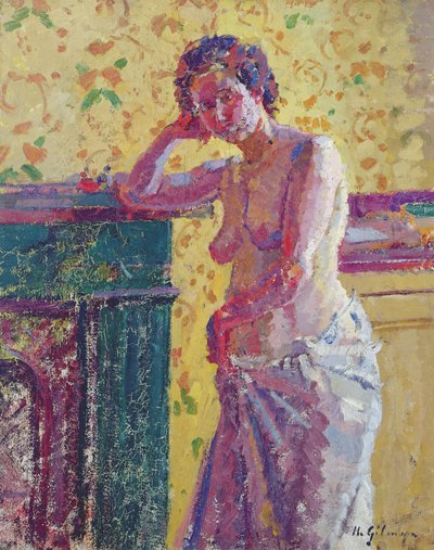 Interiør med nøgen (olie på lærred) af Harold Gilman