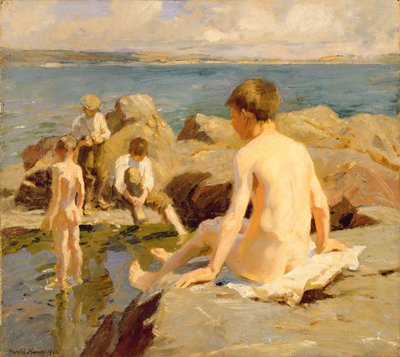 On the Rocks nær Newlyn (olie på lærred) af Harold Harvey