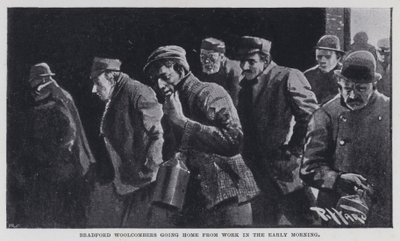 Bradford Woolcombers går hjem fra arbejde tidligt om morgenen (s/h-billede) af Harold Hume Piffard