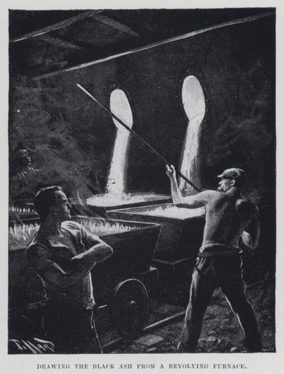 Tegning af den sorte aske fra en roterende ovn (s/h foto) af Harold Hume Piffard