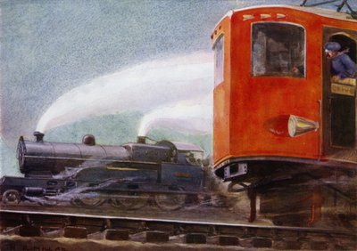 Damp- og elektriske lokomotiver på Storbritanniens jernbaner (farve litho) af Harold Robert Millar