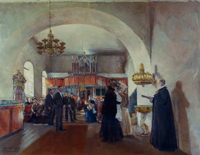 Dåb i Stange kirke af Harriet Backer