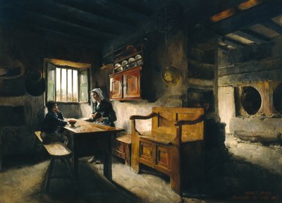 Gård interiør Bretagne (olie) af Harriet Backer