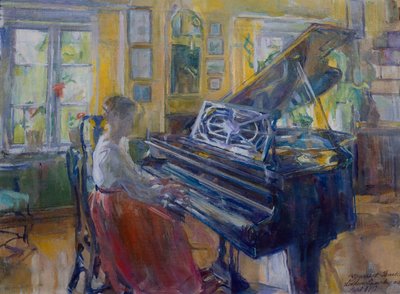 Musik, interiør fra Loiten præstegård af Harriet Backer