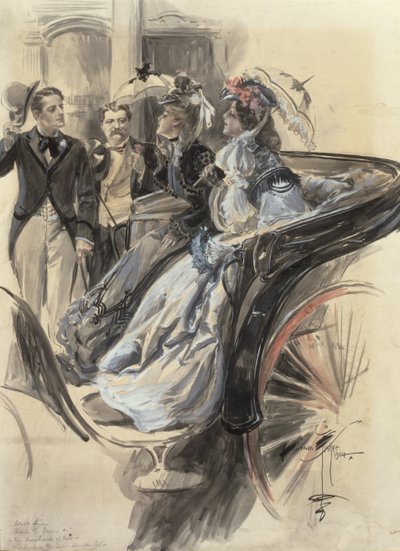 Carriage Ride, 1904 (wc, gouache og blyant på pap) af Harrison Fisher