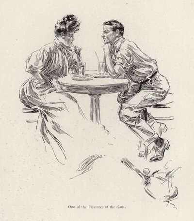 Par tager en drink efter et tennisspil (farve litho) af Harrison Fisher