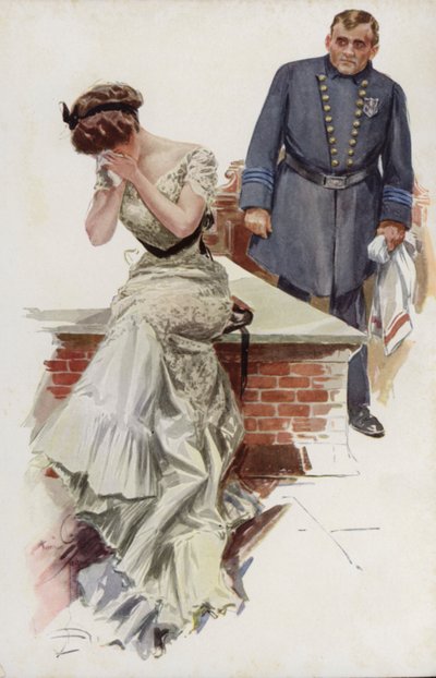 Illustration til When a Man Marries af Mary Roberts Rinehart (farve litho) af Harrison Fisher