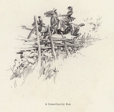 Mand og kvinde til hest under et terrænløb (litho) af Harrison Fisher