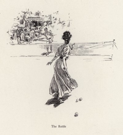 Mand og kvinde spiller tennis (litho) af Harrison Fisher