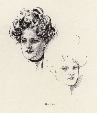 Penskitser af en ung kvinde (litho) af Harrison Fisher