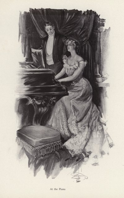 Kvinde synger ved klaveret (litho) af Harrison Fisher