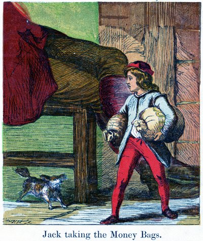 Jack tager pengesækkene fra kæmpens slot, 1867 (chromolitho) af Harrison William Weir