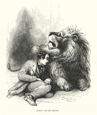Løve og hans vogter (gravering) af Harrison William Weir