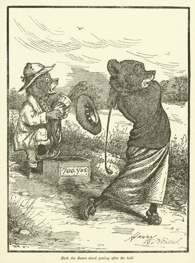 Bjørne spiller golf (farve litho) af Harry B Neilson