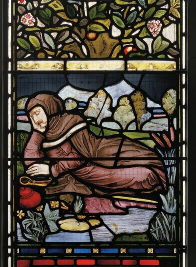 Poeten Langland Sovende, Piers Ploughman, 1873 (farvet glas) af Harry Burrow