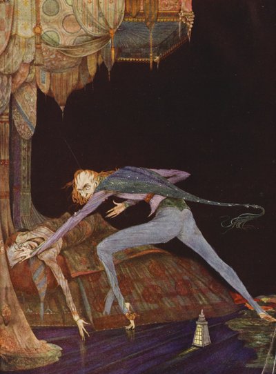 Edgar Allan Poe: Han skreg én gang, kun én gang (farvelitografi) af Harry Clarke