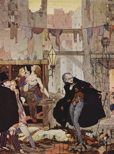 Edgar Allan Poe: The Man of the Crowd (farvelitografi) af Harry Clarke