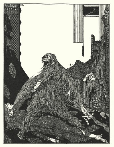 Edgar Allan Poe: Mordene i Rue Morgue (litografi) af Harry Clarke