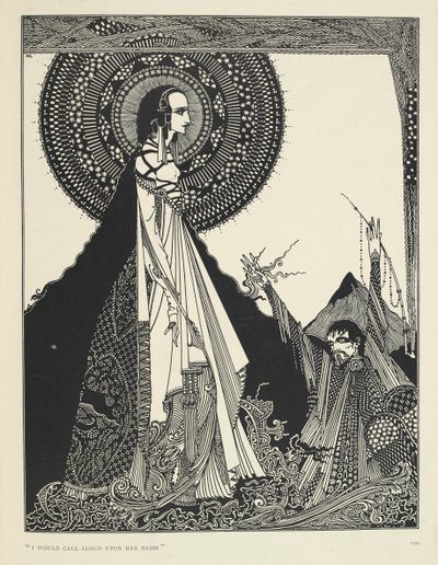 "Jeg ville råbe højt på hendes navn." Illustration af Ligeia, en novelle. "Ligeia" er en novelle af Edgar Allan Poe. Historien følger en unavngiven fortæller og hans kone Ligeia, en smuk og intelligent ravnehåret kvinde. Hun bliver syg, digter "Th af Harry Clarke