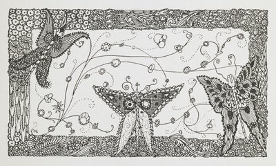 Illustration til historien Riquet med totten. Et sommerfugl design. af Harry Clarke