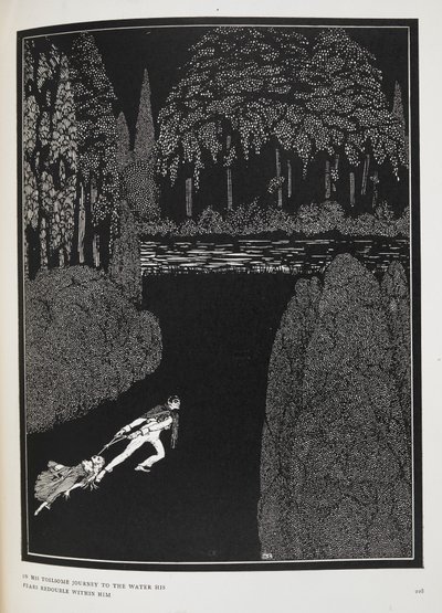 På hans besværlige rejse til vandet fordobles hans frygt med ham«. Illustration til historien 