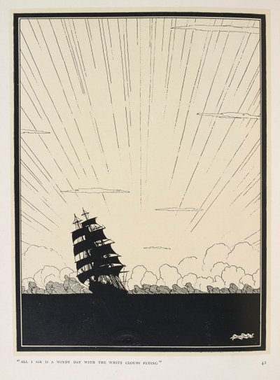 Havfeber. "Det eneste, jeg beder om, er en blæsende dag   med de hvide skyer flyvende" af Harry Clarke