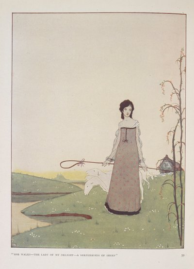 "Hun går - min glædes dame - en hyrdinde af får." Illustration til hyrdinden af Alice Meynell. af Harry Clarke