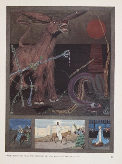 Æslet. "Med et monstrøst hoved og et kvalmende gråd   og ører som vildfarne vinger" af Harry Clarke
