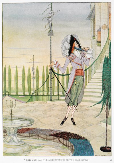 "Denne mand havde den ulykke at have et blåt skæg." Blåskæg strøg sig over skægget. af Harry Clarke