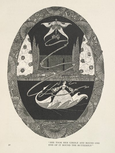 Tommelise Hun tog sit bælt og bandt den ene ende om sommerfuglen. af Harry Clarke