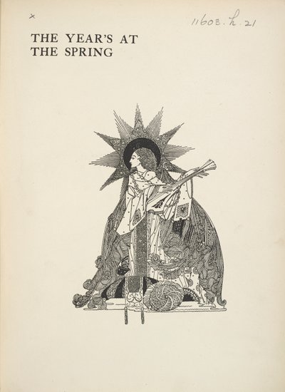Unavngivet illustration. En kvinde, der spiller et musikinstrument. af Harry Clarke