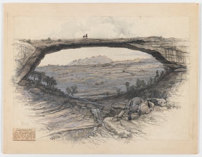 Rainbow Bridge (vask, grafit og kul på papir) af Harry Fenn