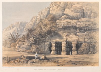The Caves of Elephanta, Exterior (farvet litografi) af Harry Francis Darell