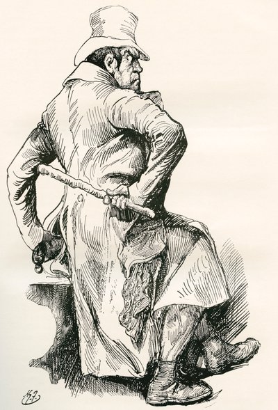 Bill Sikes. Illustration af Harry Furniss til Charles Dickens-romanen Oliver Twist, fra The Testimonial Edition, udgivet 1910. af Harry Furniss