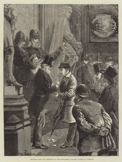 Lodtrækning om adgang til det fremmede galleri, Underhuset af Harry Furniss