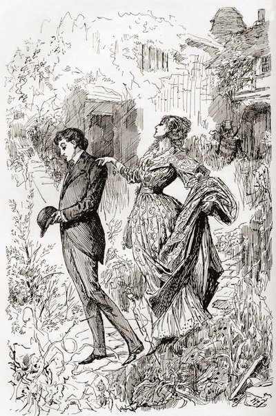 Estella og Pip i Miss Havishams have. " af Harry Furniss