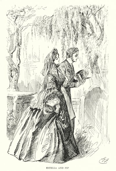 Illustration til store forventninger af Charles Dickens (litho) af Harry Furniss