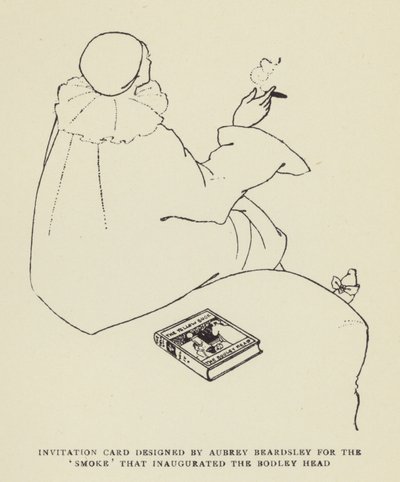 Invitationskort designet af Aubrey Beardsley til Smoke, der indviede Bodley Head af Harry Furniss