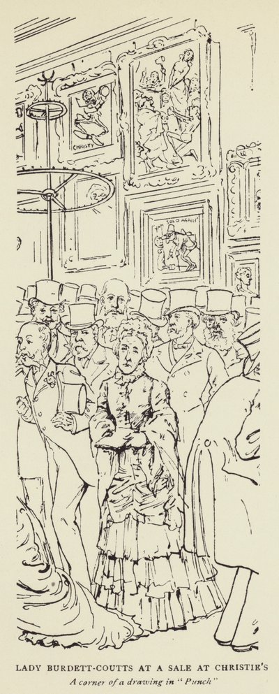Lady Burdett-Coutts på et salg hos Christies af Harry Furniss