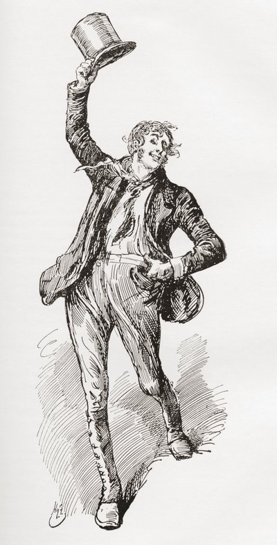 Mark Tapley. Illustration af Harry Furniss til Charles Dickens-romanen Martin Chuzzlewit, fra The Testimonial Edition, udgivet 1910. af Harry Furniss
