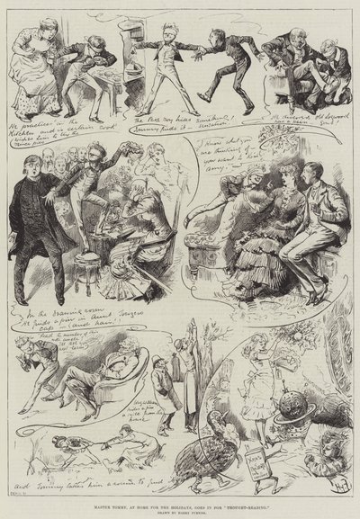 Mester Tommy, hjemme i ferien, går ind til tankelæsning af Harry Furniss