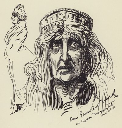 Frøken Genevieve Ward som dronning Margaret af Harry Furniss