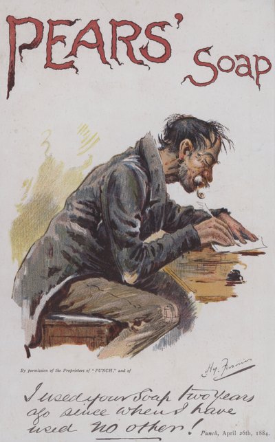 Pærer Sæbe, påtegningsbrev (farve litho) af Harry Furniss