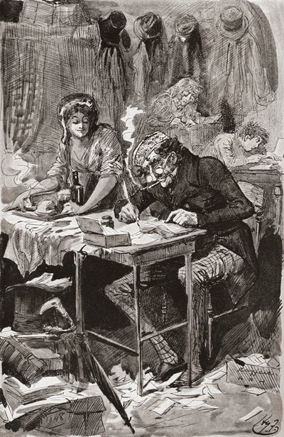 Tiggerbrevsskriveren. Illustration af Harry Furniss til Charles Dickens-romanen Great Expectations, fra The Testimonial Edition udgivet 1910. af Harry Furniss
