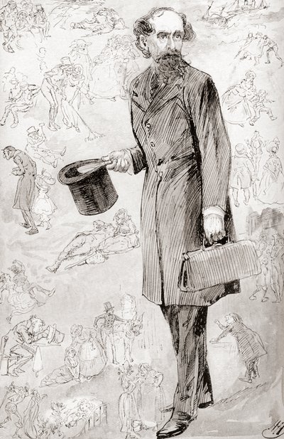 Den ukommercielle rejsende. Illustration af Harry Furniss til novellen The Uncommercial Traveler fra The Christmas Books af Charles Dickens, udgivet i The Testimonial Edition fra 1910. af Harry Furniss