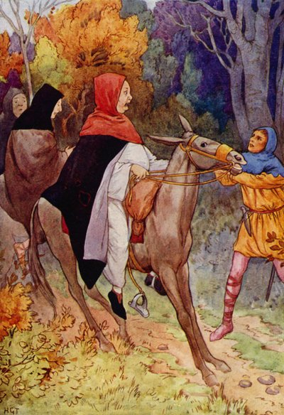 Abbed Hugo havde knap nok talt, da hans tøjler blev taget (farvelitografi) af Harry George Theaker